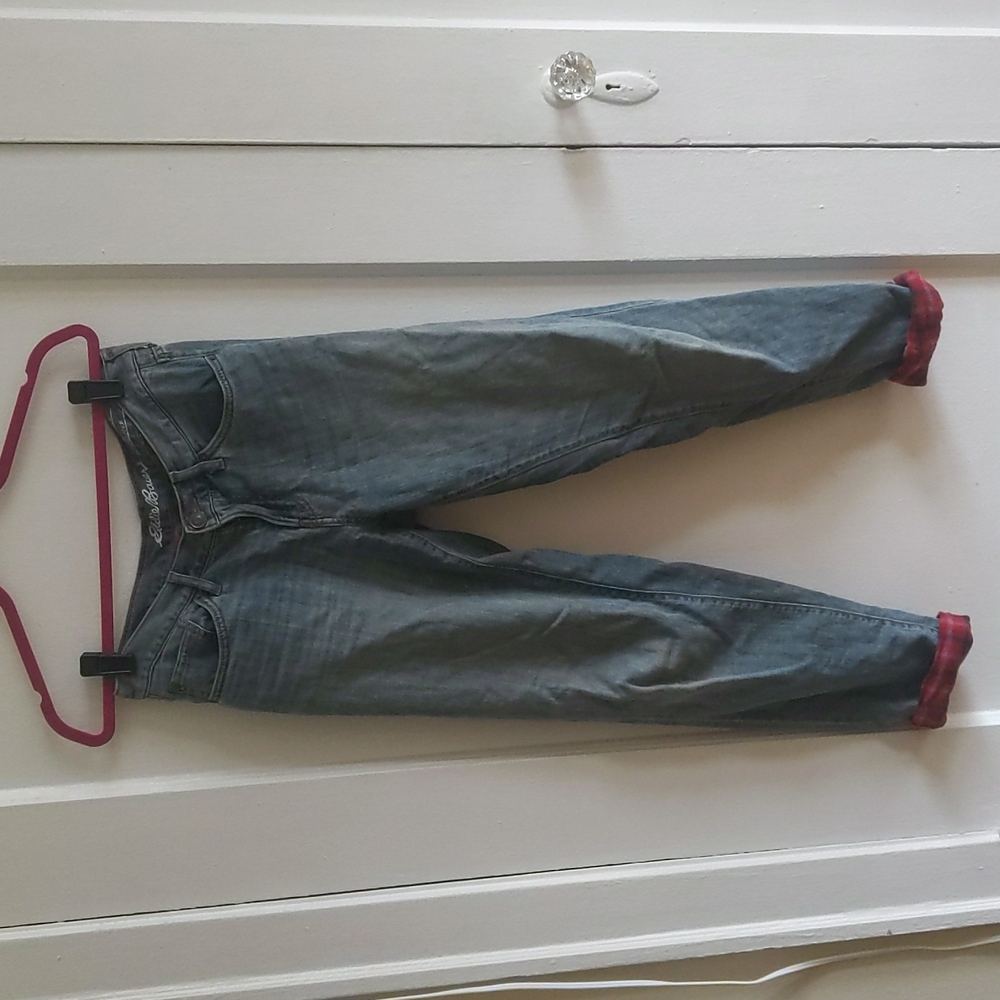 Flannel-lined boyfriend jeans